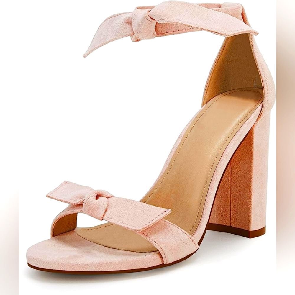 (27-4510) LAICIGO Women's Bowknot Ankle Strap Heeled Sandals Sz 9.5